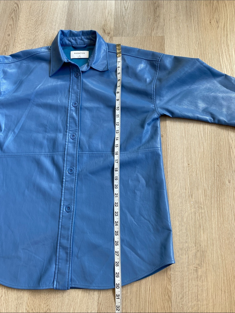 Aritzia Babaton Blue Vegan Leather Button Up Shirt Jacket Medium - Picture 13 of 14